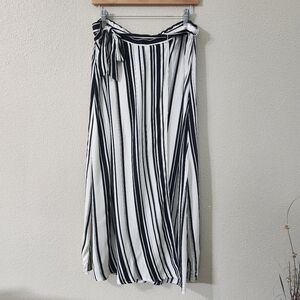 Striped Black and Cream Women's Faux Wrap Maxi Skirt